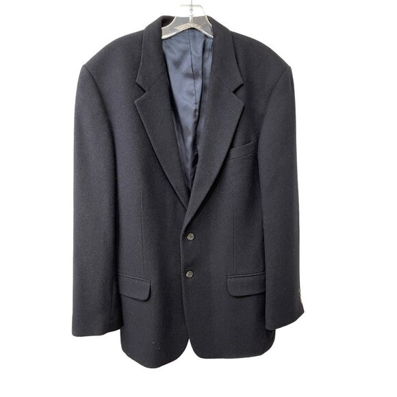Eddie Bauer Camel Hair 2 Button Sport Coat Blazer Navy Blue Mens Size 44 Tall - Picture 1 of 9